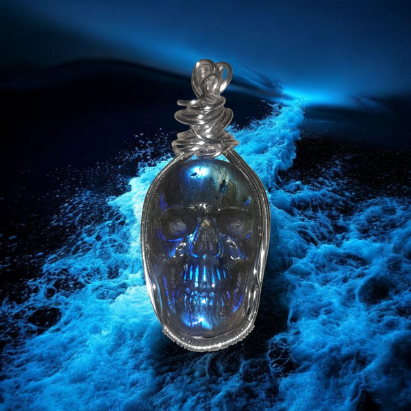Blue Labradorite Carved Skull, Item #P3042