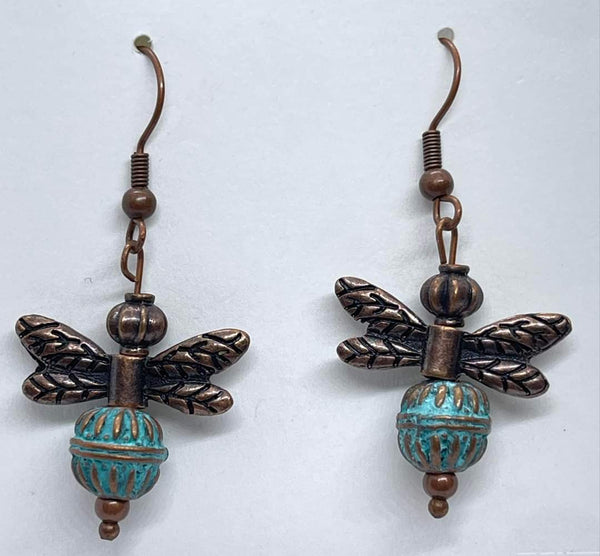 Dragonflies w/Patina Accent Beads, #E006