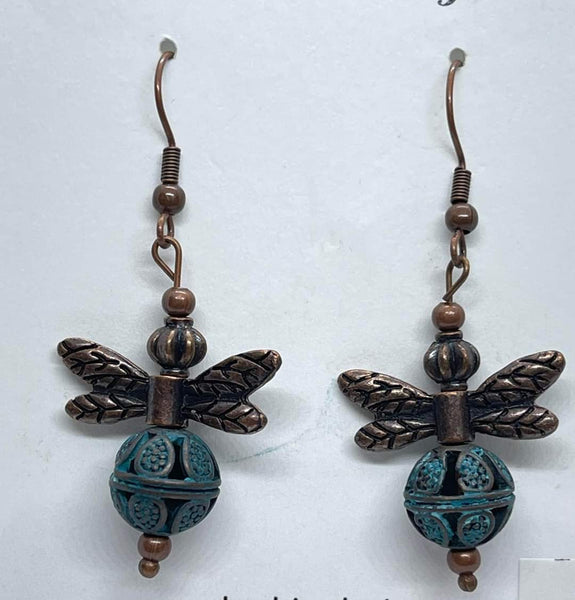Dragonfly with Patina Accent Bead - Item #E008