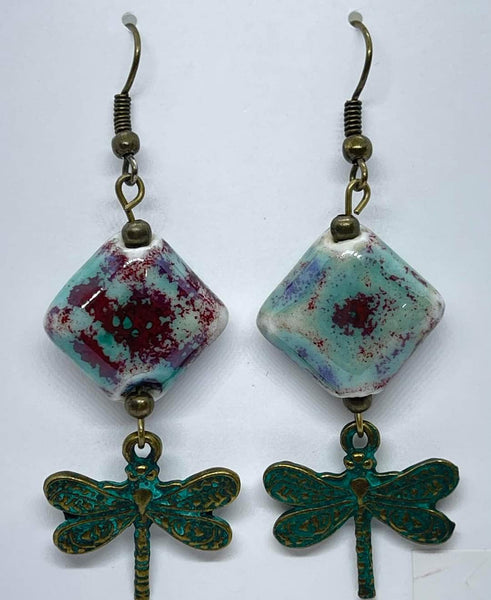 Painted Clay with Dragonflies Patina Item #E016