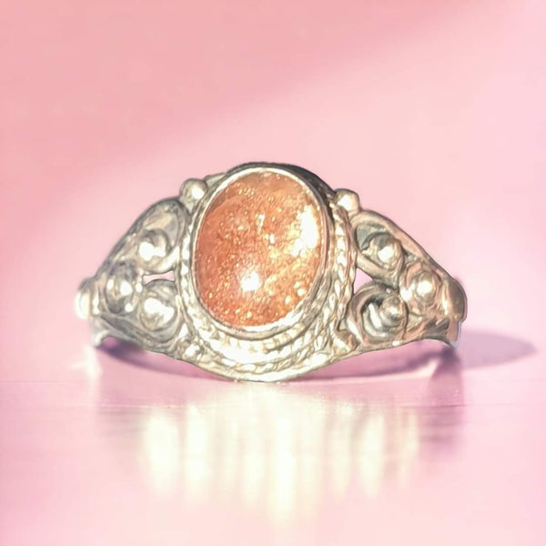 Sterling Silver Sunstone Ring, Item #SS53- Size 7.5