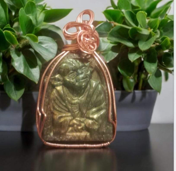 Labradorite Carved Yoda, Item #P2519