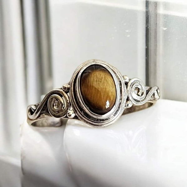 Sterling Silver Tigers Eye Ring, Item #SS153 - Size 8.5