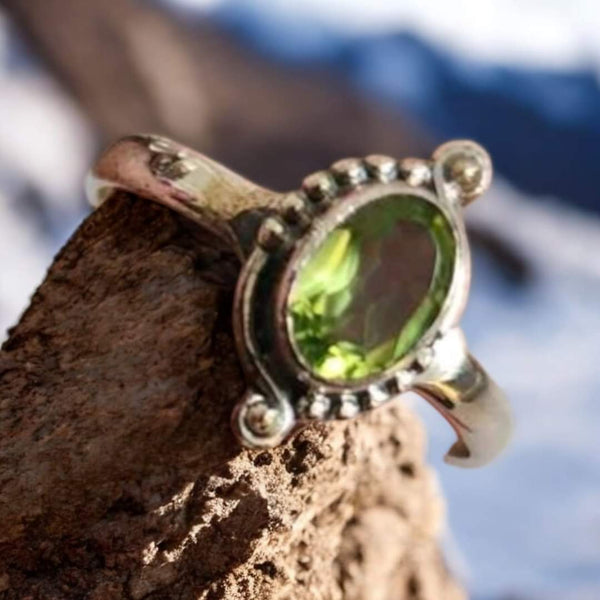 Sterling Silver Peridot Ring, Item #SS175
Size 7.5 (Dainty)