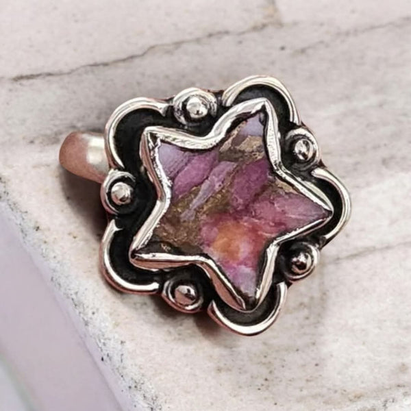 Sterling Silver Spiney Oyster Star Ring, Item #SS191 - Size 7