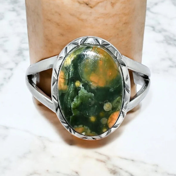 Sterling Silver Bamboo Jasper Ring, Item #SS119 - Size 7