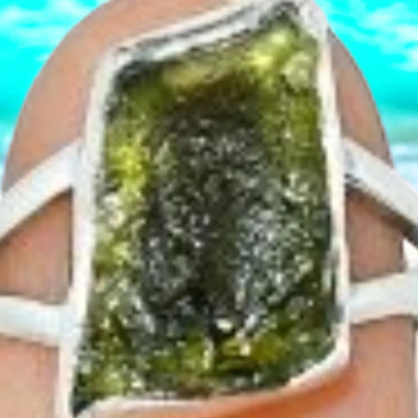 Sterling Silver Moldavite Ring, Item #SS122 - Size 7