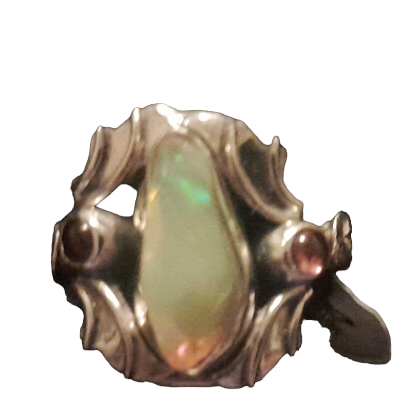 Sterling Silver Opal & Garnet Ring, Item #SS29 - Size 7