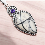 Porcelain Jasper in Sterling Silver Setting w/Amethyst Accent, Item #P2596 - Gift Box Included