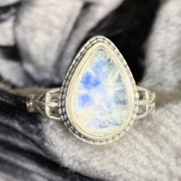 Sterling Silver Moonstone Ring, Item #SS125 - Adjustable