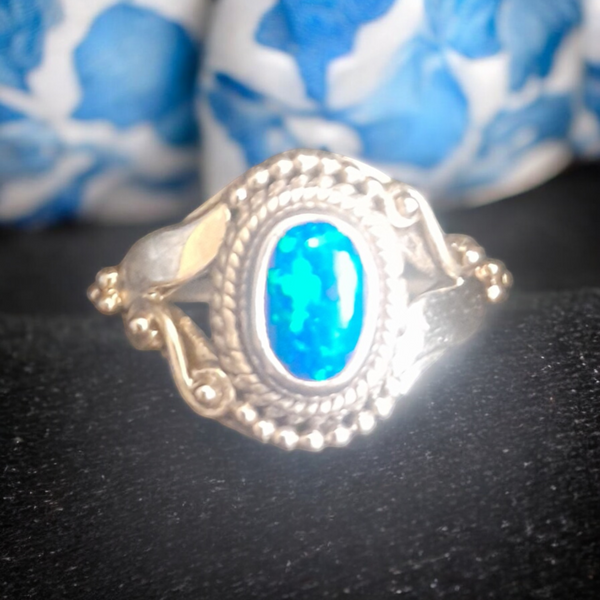 Sterling Silver Australian Opal Ring, Item #SS133- Size 6