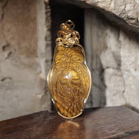 Tiger's Eye Carved Owl w/Skull, Item #P2673