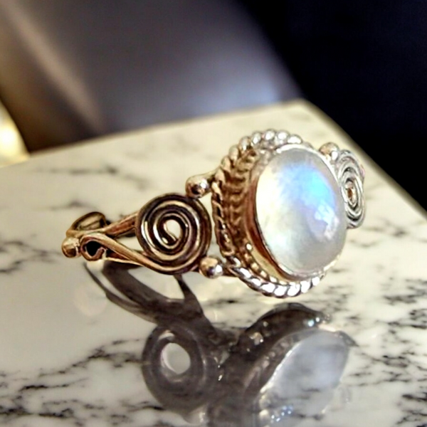 Sterling Silver Rainbow Moonstone Ring, Item #SS167 -Size 7.75