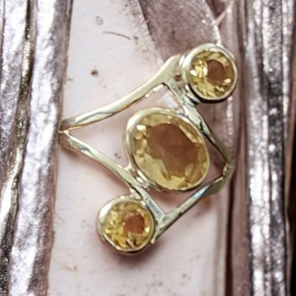 Sterling Silver Citrine Ring, Item #SS178 - Size 7.25