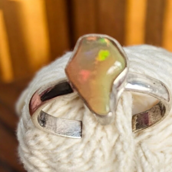 Sterling Silver Ethiopian Opal Ring, Item #SS184- Size 9.75