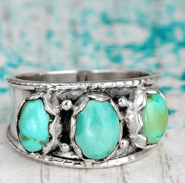 Howlite (Turquoise) Ring, Silver Vacuum Electroplated Item #SS81 - Size 8 -