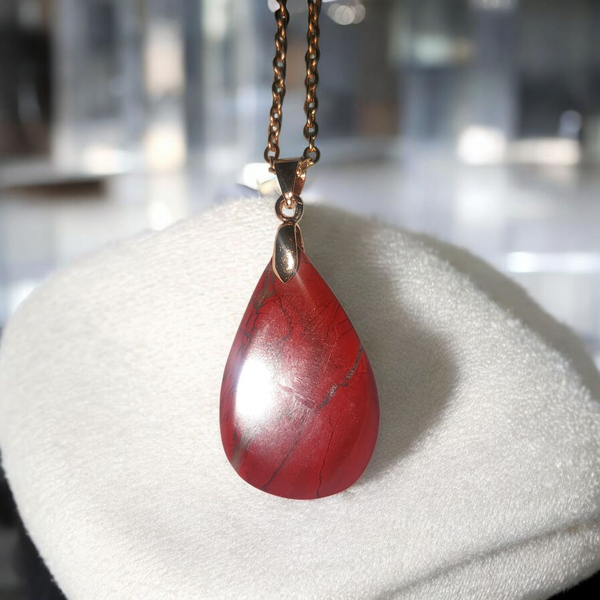 RED JASPER, Item #P3222 -20" Gold Plated (iron) Chain Included