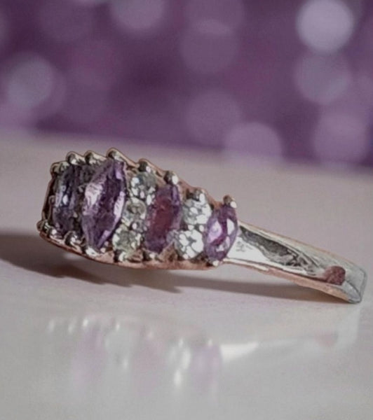Sterling Silver Amethyst with Cubic Zirconia Ring, Item #SS230 - Size 7.5