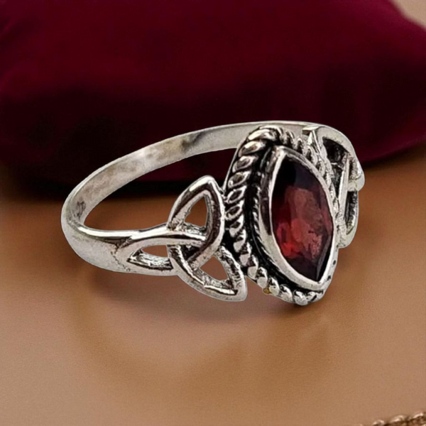 Sterling Silver Garnet Ring, Item #SS214- Size 6