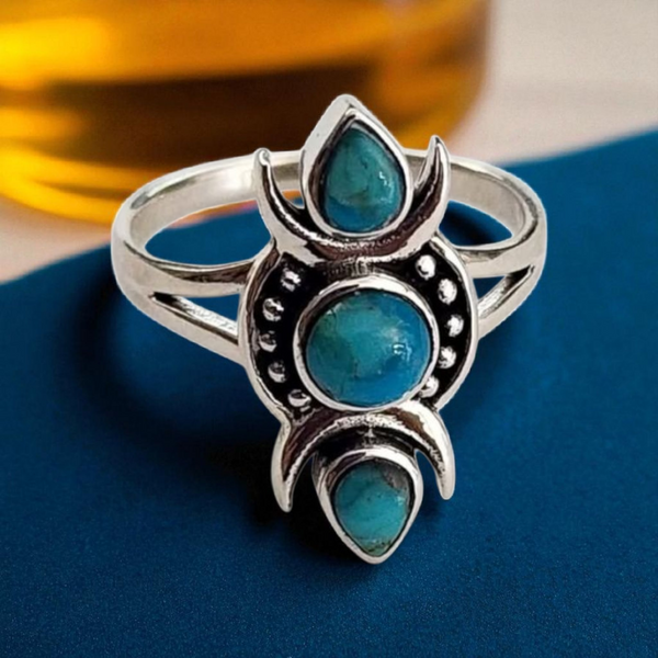 Sterling Silver Triple Turquoise Ring, Item #SS220- Size 8.5
