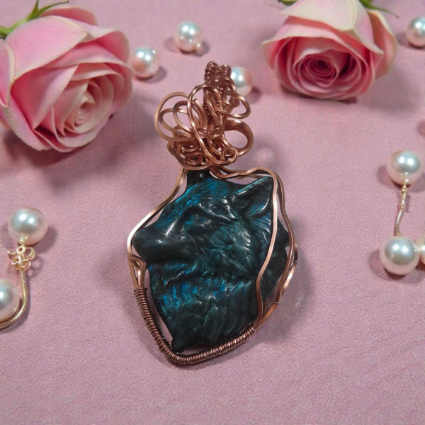 Blue Labradorite Carved Wolf, Item #P3313