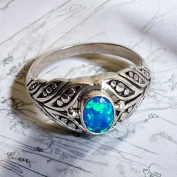 Sterling Silver Opal (Lab grown) Ring, Item #SS226 - Size 7.25