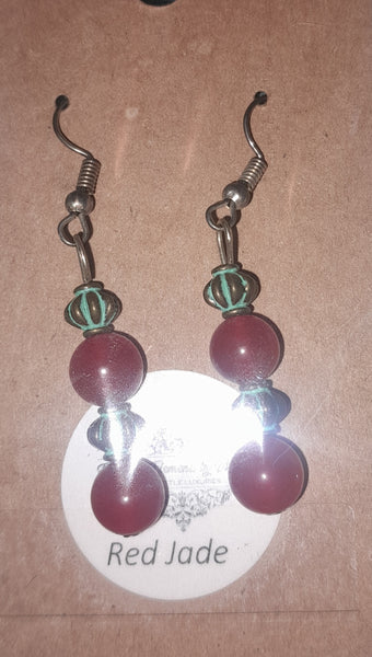 Red Jade Beaded Earrings, Item #B017