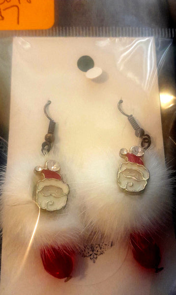 Fluffy Santa Earrings,Item #B048
