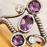 Sterling Silver Amethyst and CZ Ring Item #SS196- Size 8