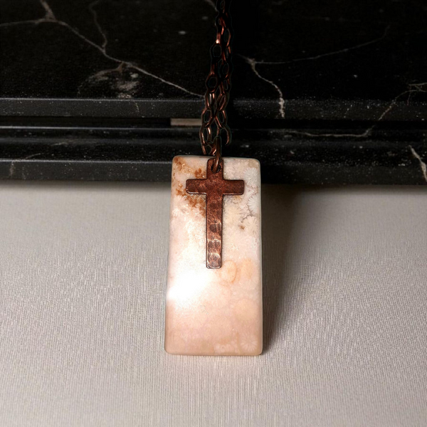 Fossil Coral w/Antique Copper Cross, Item #P3239