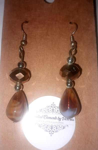 Broze Colored Bead,Silver, Glass Earrings, Item #B035