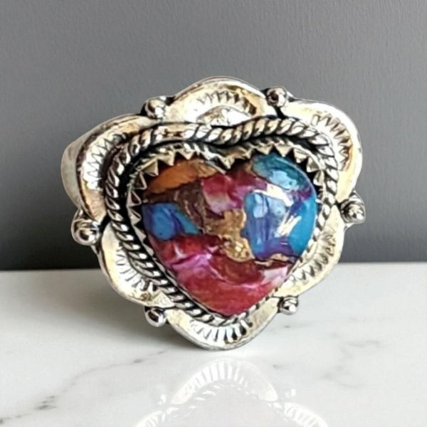 Sterling Silver Pink Dahlia Turquoise Ring, Item #SS213 - Size 7.75