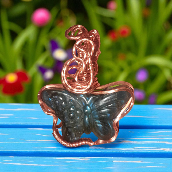 Blue Labradorite Carved Butterfly, Item #P3143