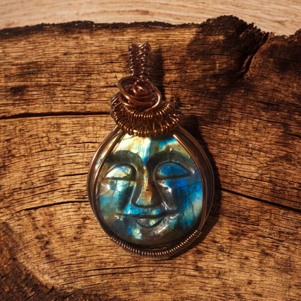 Multi Fire Labradorite Carved Moon, Item #P3252