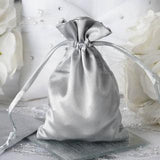 Small Satin Silver Drawstring Pouch