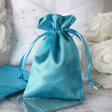 Small Satin Turquoise Drawstring Pouch